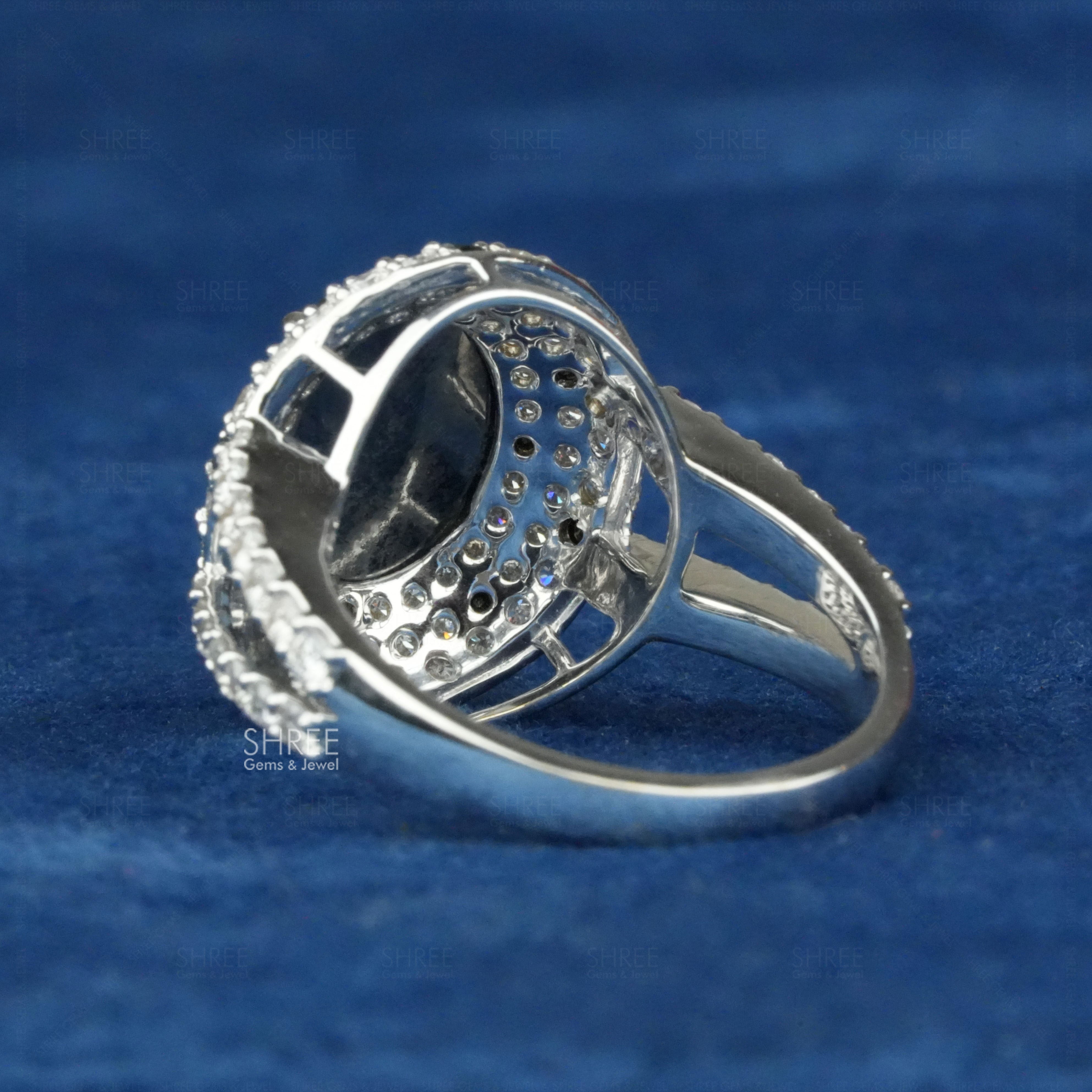 back view of salt and pepper oval diamond ring​