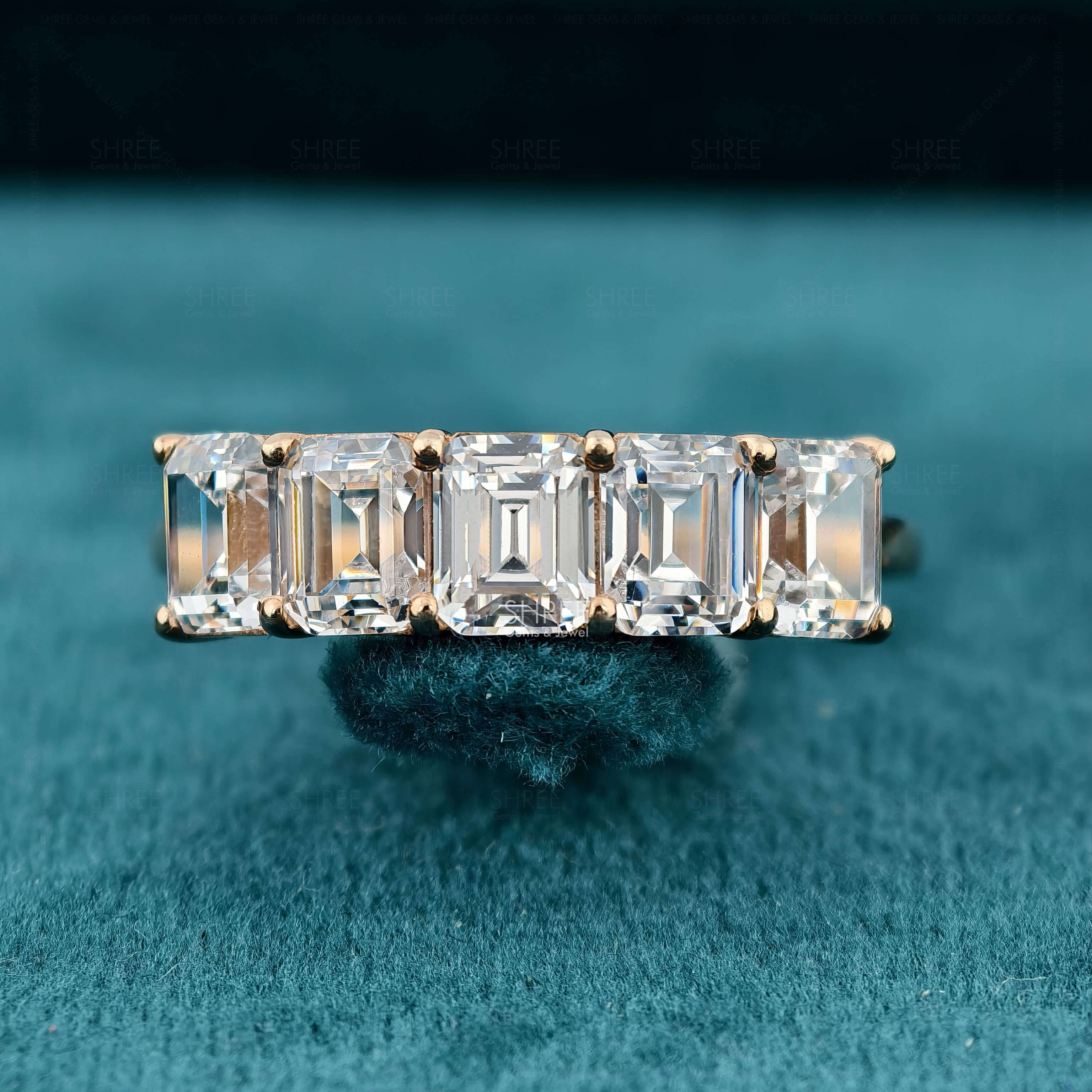 Main Front View of 5 Stone Emerald Cut Diamond Eternity Band​