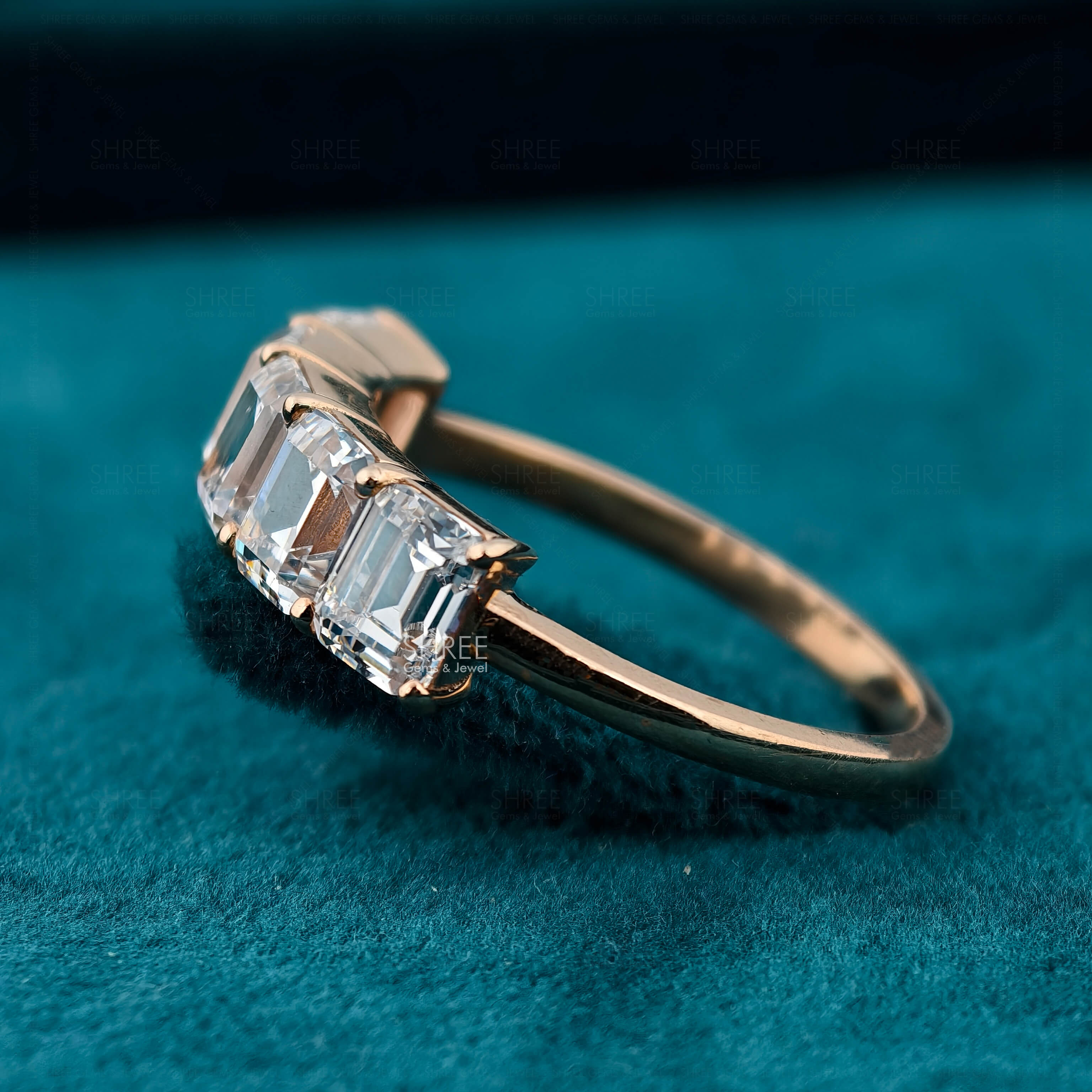 Side view of 5 Stone Emerald Cut Diamond Eternity Band​