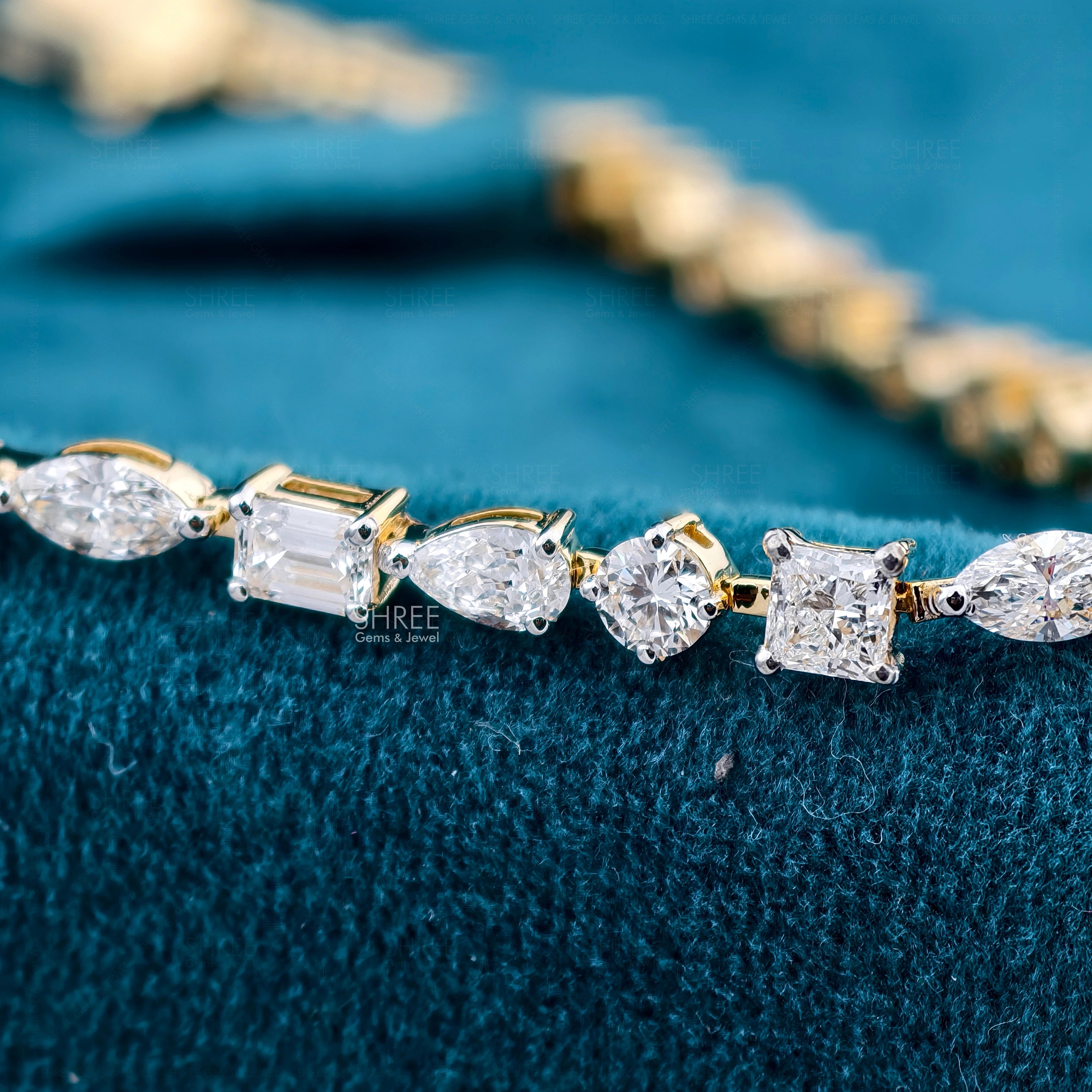Close up View of Mixed Shape Diamond Tennis Bracelet