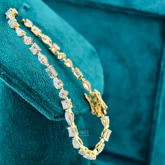 Front View Of 7 Carat Multi Shape Diamond Tennis Bracelet