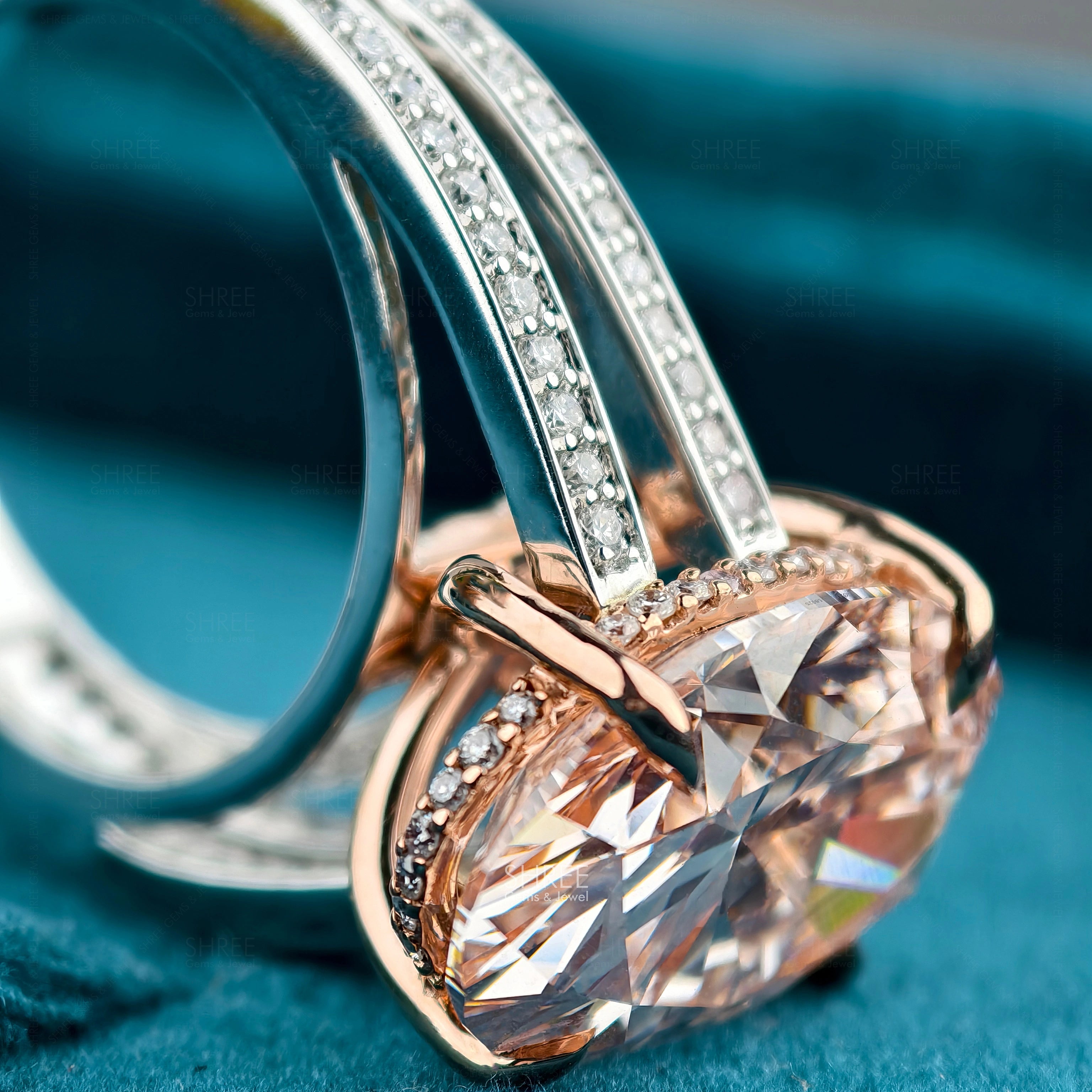 Close halo view of 7 Carat Oval Pink Diamond Halo Engagement Ring