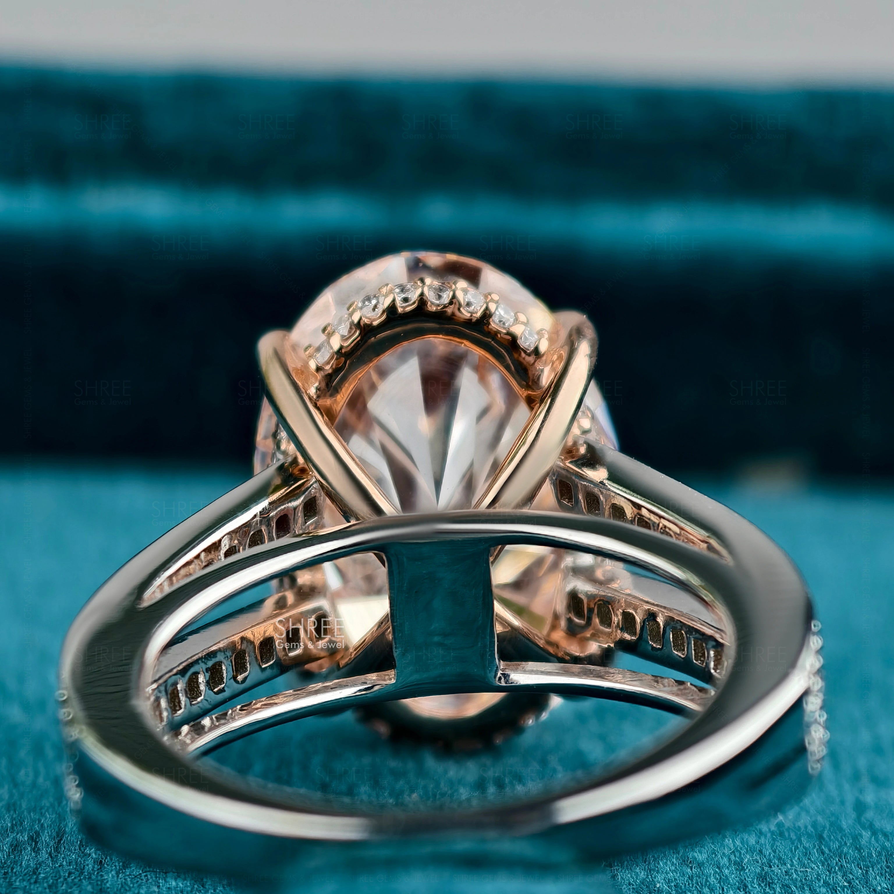 Back view of 7 Carat Oval Pink Diamond Halo Engagement Ring