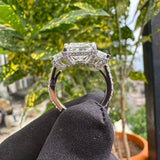 Full band view of 7 Carat Radiant Three Stone Halo Engagement Ring