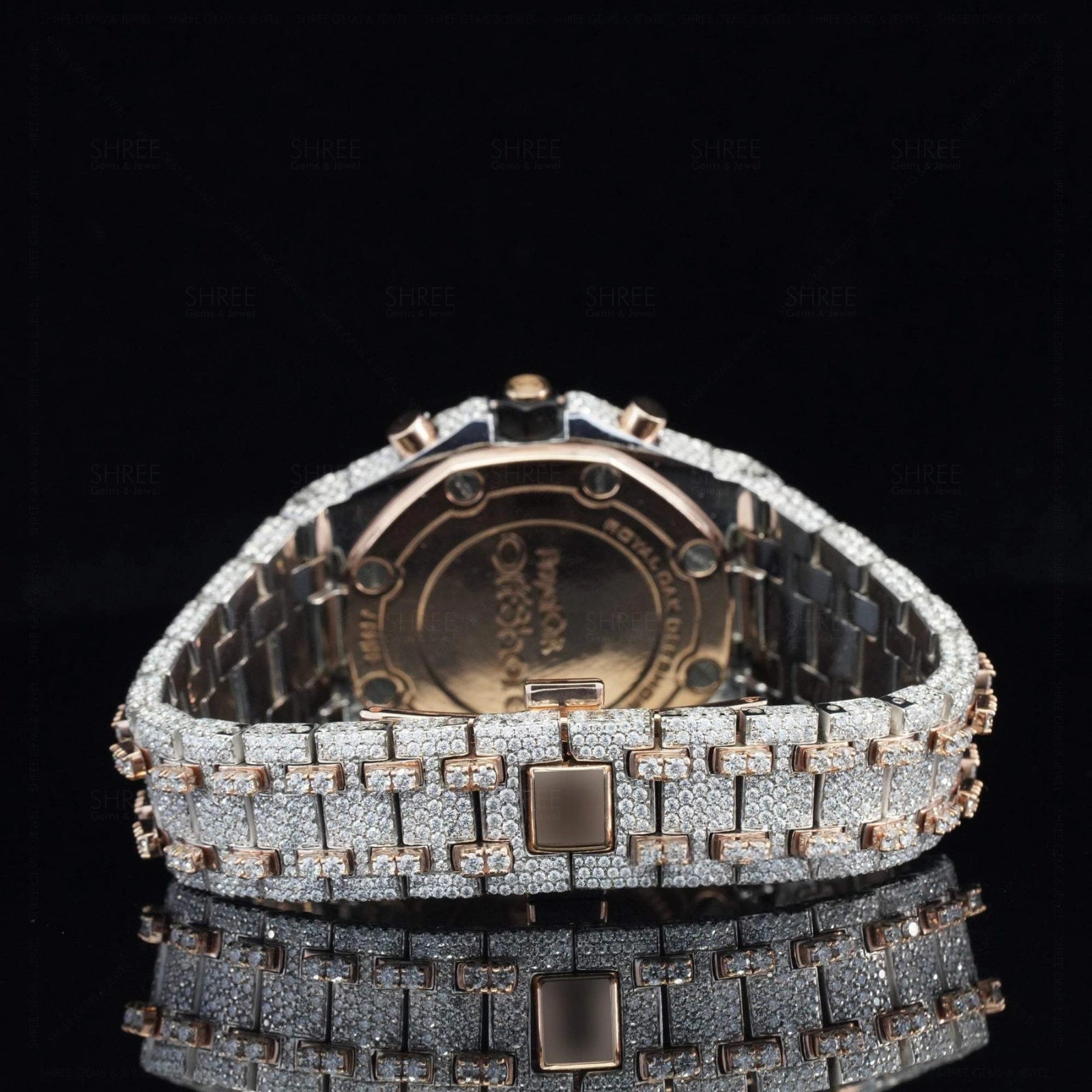 Back side View of AP Chrono Dial Two Tone Moissanite Watch, 41 MM  Rose Gold