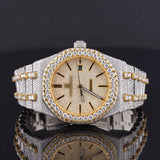 Front view of Women’s Yellow Gold Tone Bustdown Moissanite Watch – Iced Out AP Style Luxury Watch