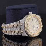 Side view of Women’s Yellow Gold Tone Bustdown Moissanite Watch – Iced Out AP Style Luxury Watch