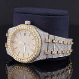 Close up view of Women’s Yellow Gold Tone Bustdown Moissanite Watch – Iced Out AP Style Luxury Watch