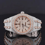 Front view of Women’s Rose Gold Tone Bustdown Moissanite Watch – Iced Out AP Style Luxury Watch