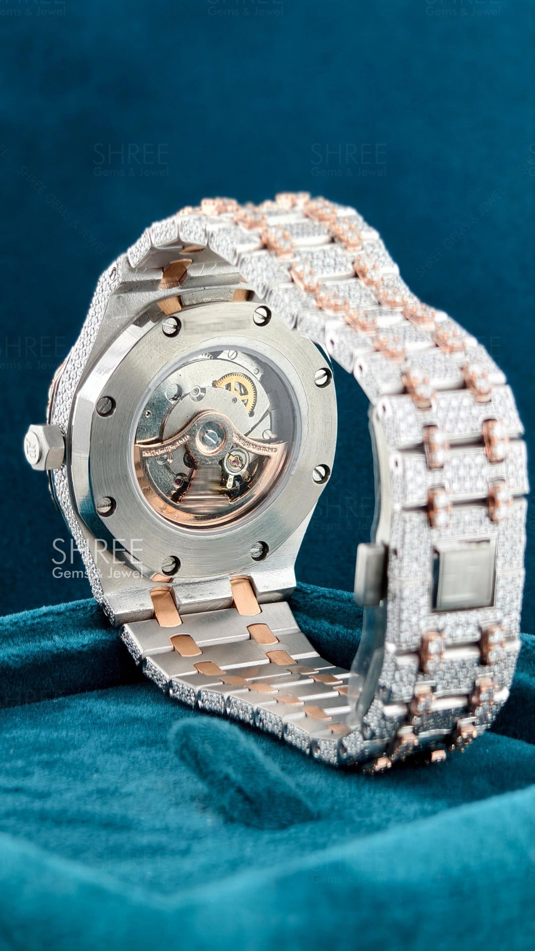 Ap Bust Down Moissanite Watch | 41 MM | Rose Gold Plated