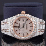 Front view of Rose Gold Plated Ap Cheap Moissanite Watch 41 MM 