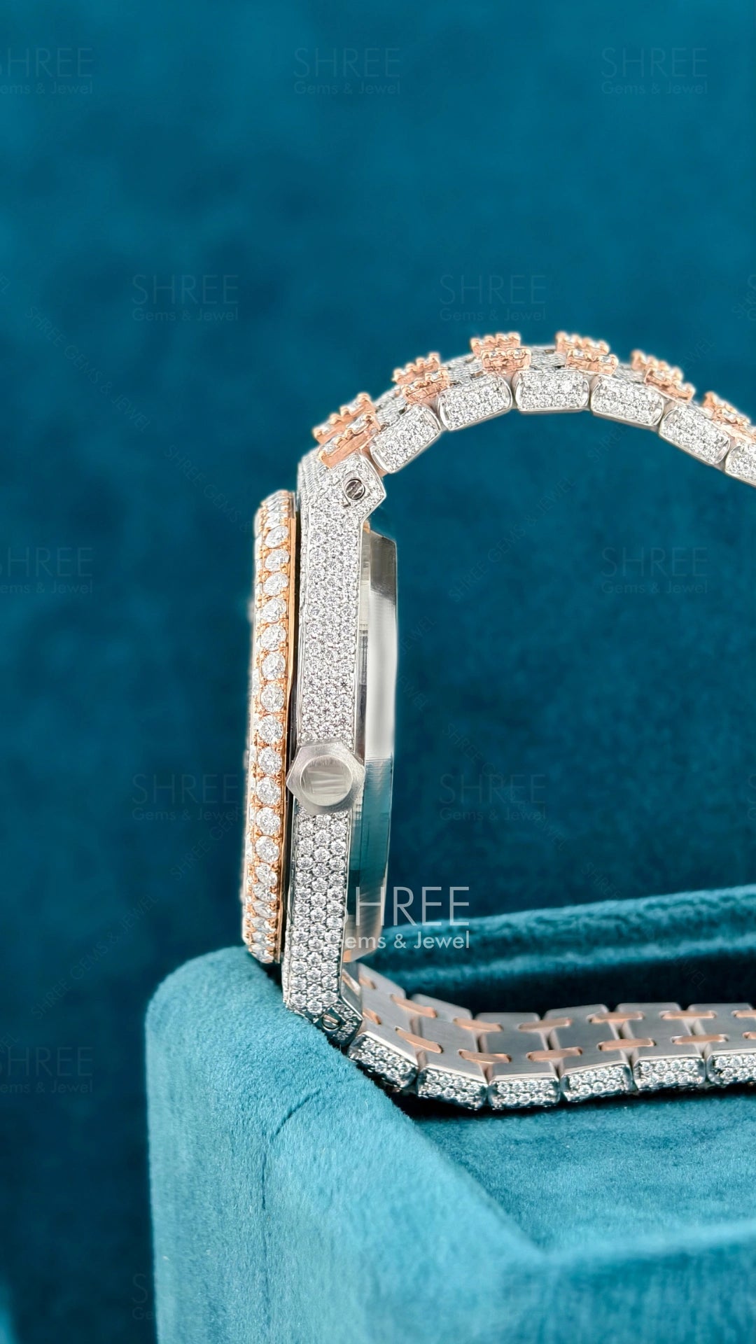 Ap Bust Down Moissanite Watch | 41 MM | Rose Gold Plated