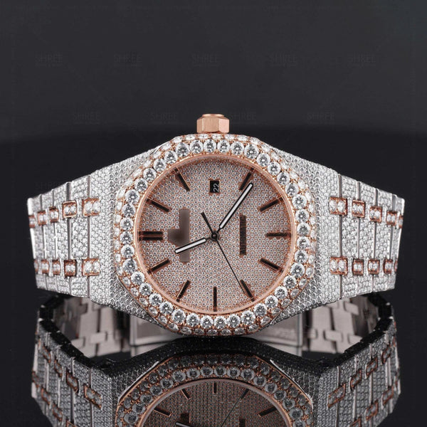 Front view of Ap Bust Down Moissanite Watch 41 MM Rose Gold Plated