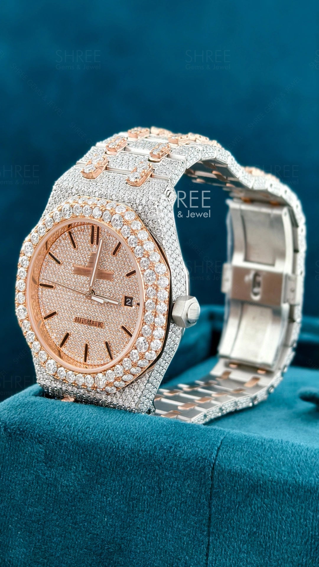 Ap Bust Down Moissanite Watch | 41 MM | Rose Gold Plated