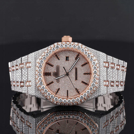 Front view of Ap Bust Down Moissanite Watch 41 MM Rose Gold Plated
