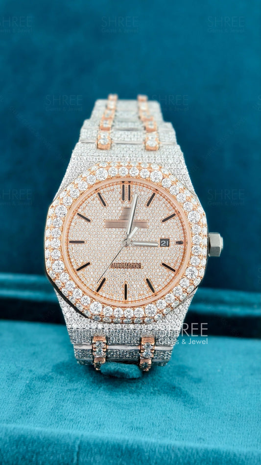 Ap Bust Down Moissanite Watch | 41 MM | Rose Gold Plated