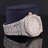 Side view of Ap Bust Down Moissanite Watch 41 MM Rose Gold Plated