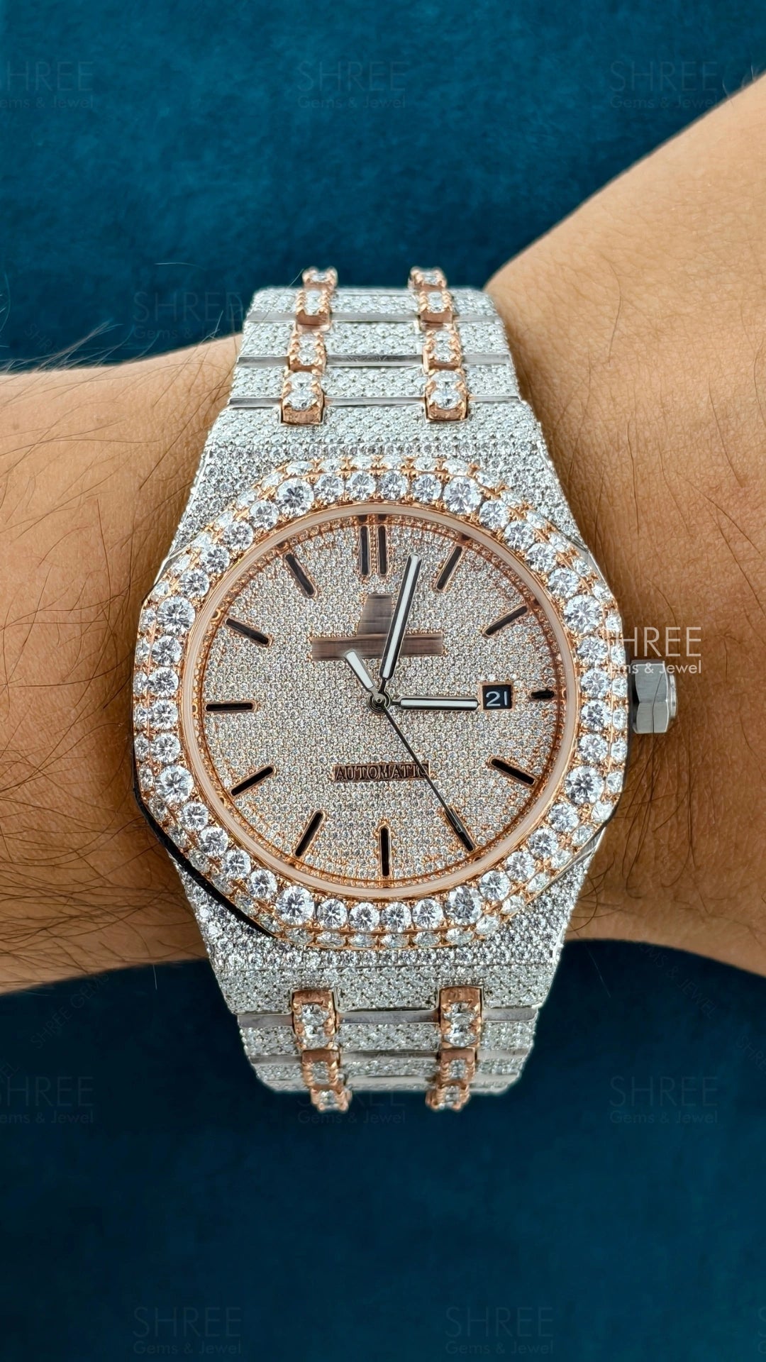 Ap Bust Down Moissanite Watch | 41 MM | Rose Gold Plated