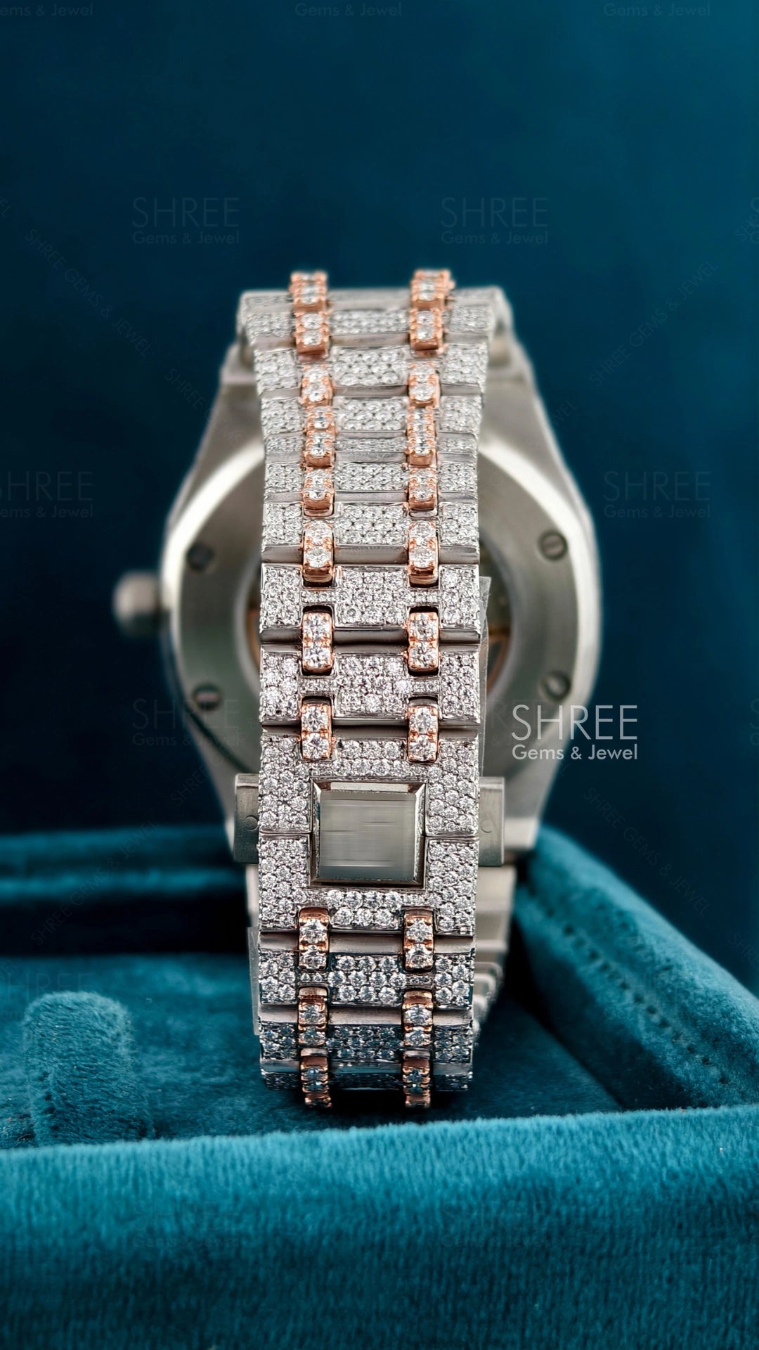 Ap Bust Down Moissanite Watch | 41 MM | Rose Gold Plated