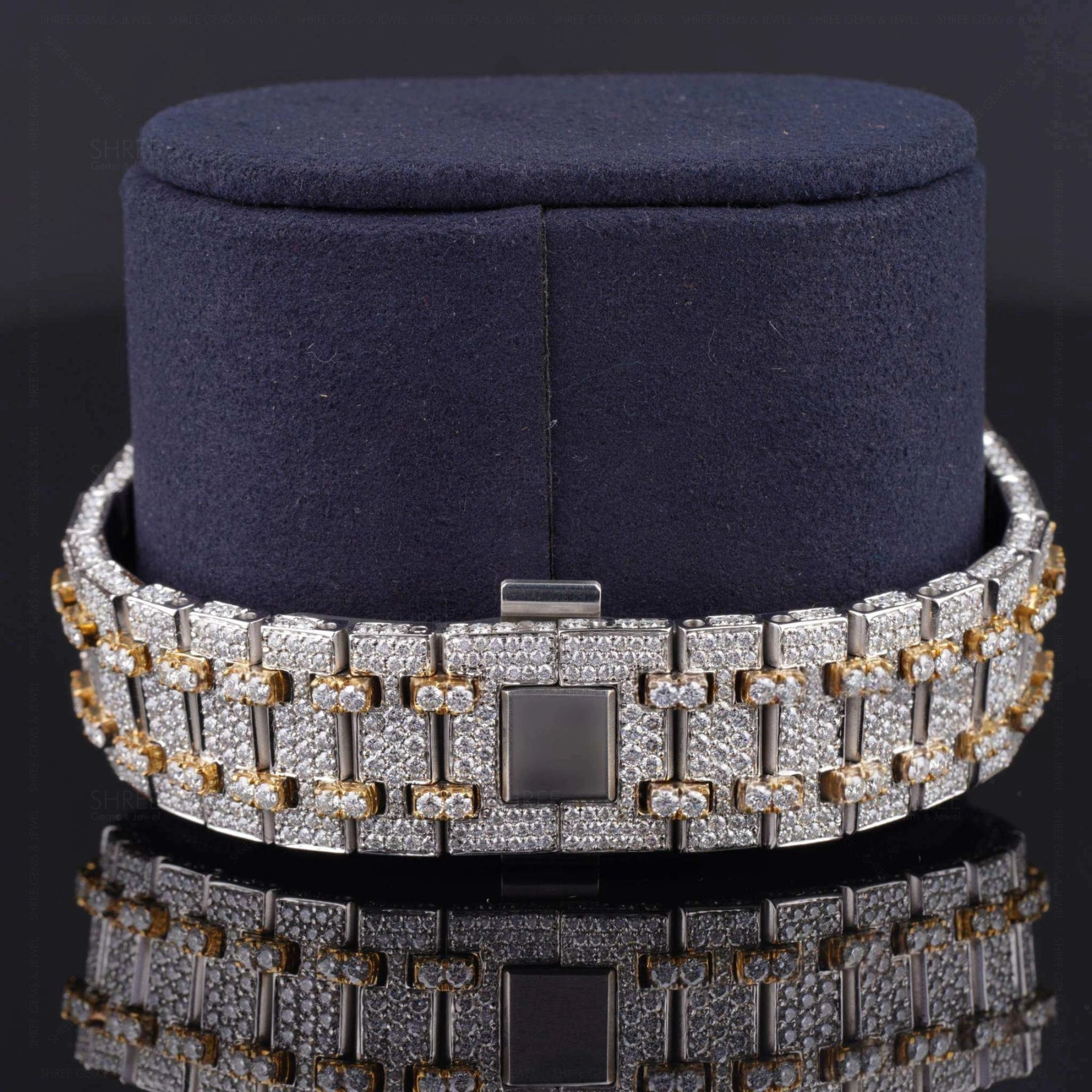 Back side view of Ap Bust Down Moissanite Watch  41 MM  Yellow Gold Plated