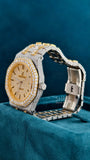 Side face view of Ap Bust Down Moissanite Watch  41 MM  Yellow Gold Plated