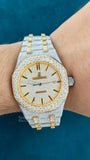 On Hand View of Ap Bust Down Moissanite Watch  41 MM  Yellow Gold Plated