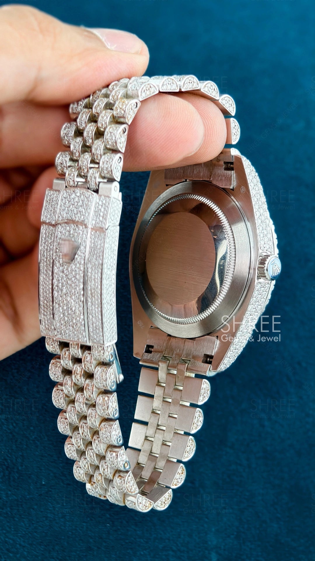 Back case view of Men’s Iced Out Watch 41mm – Arabic Dial Jubilee