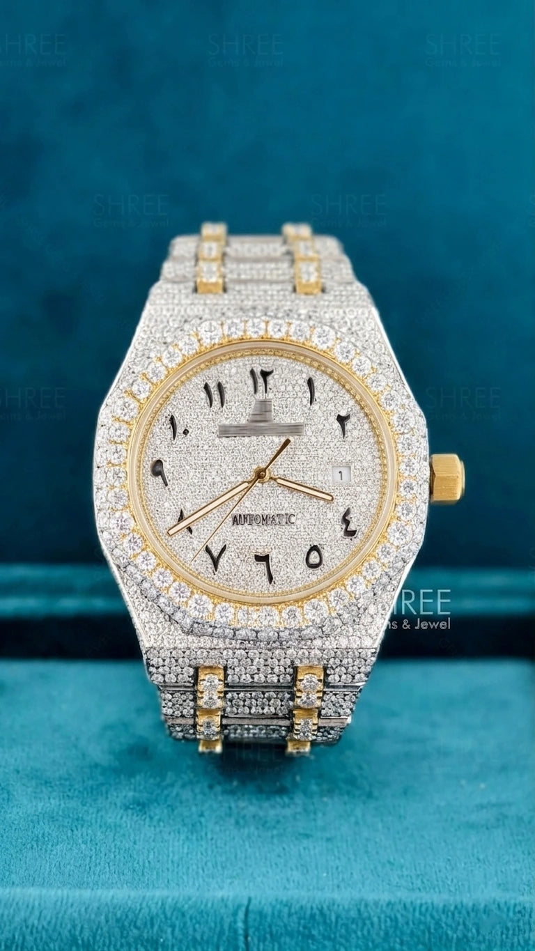 Front View of Arabic Dial Moissanite AP Watch For Men 