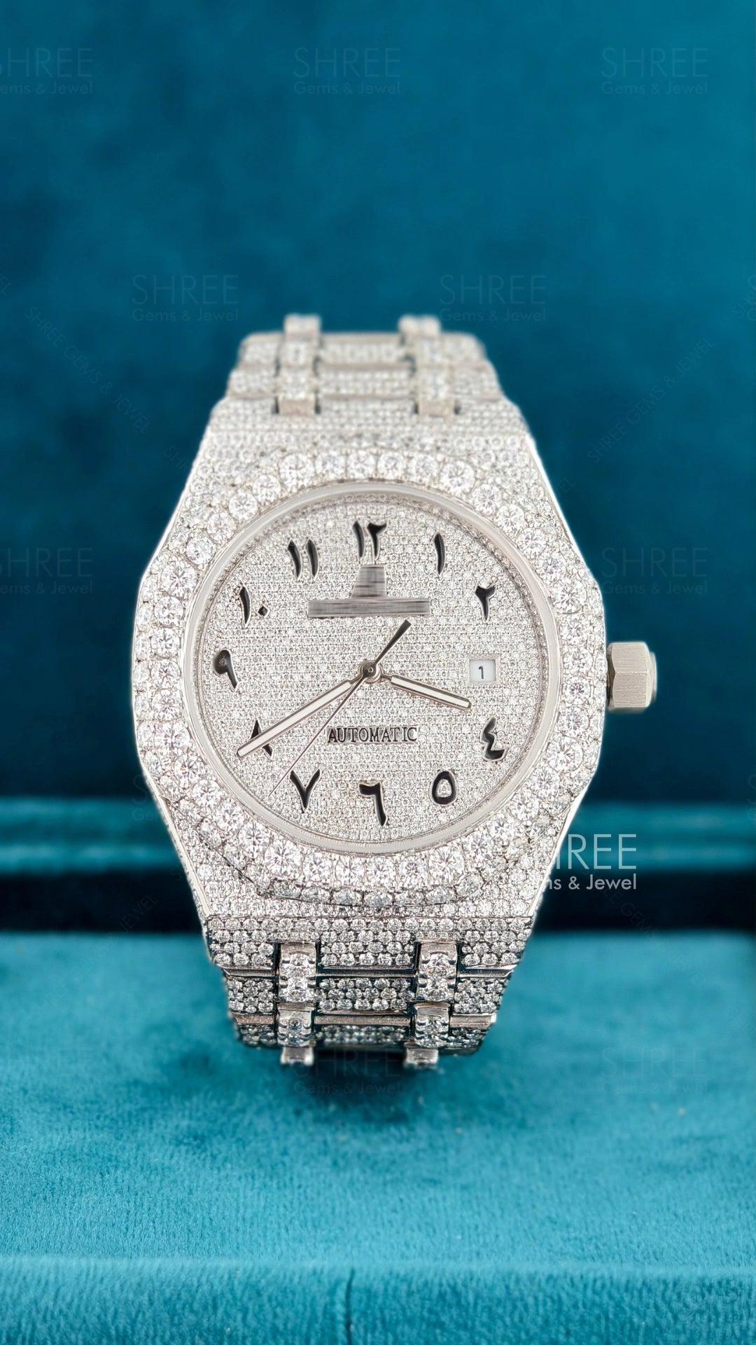 Front View of Arabic Dial Moissanite AP Watch For Men 