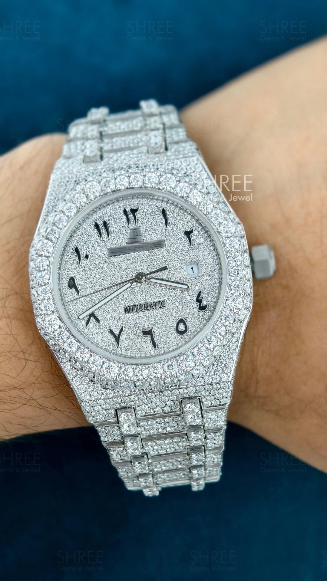 Hand View of Arabic Dial Moissanite AP Watch For Men 
