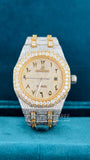 Front View of Automatic Moissanite Watch 41mm – Arabic Numerals Yellow Gold