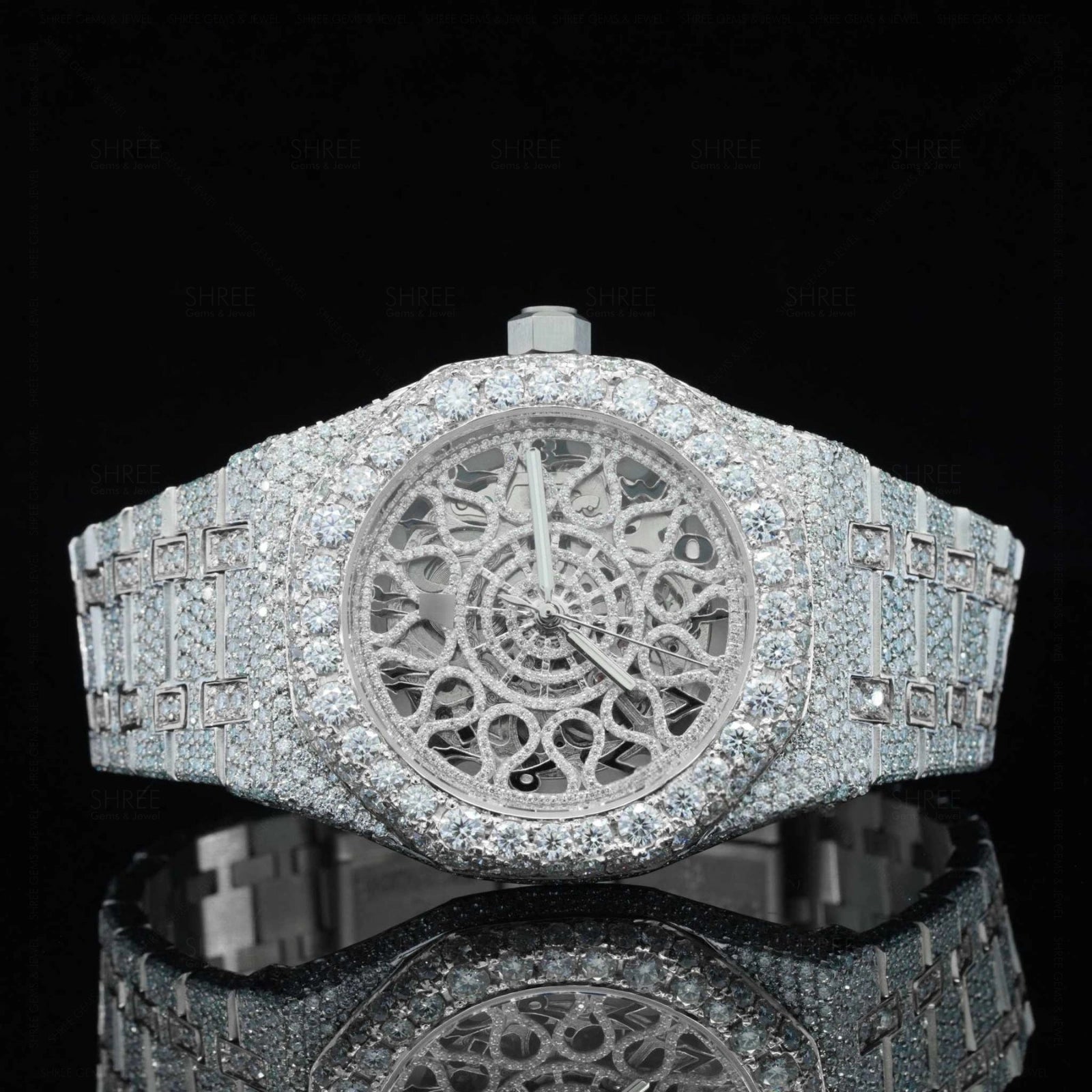 Front View of Antique Limited Edition Moissanite Watch 41mm – Vintage Iced Out Luxury Watch for Men