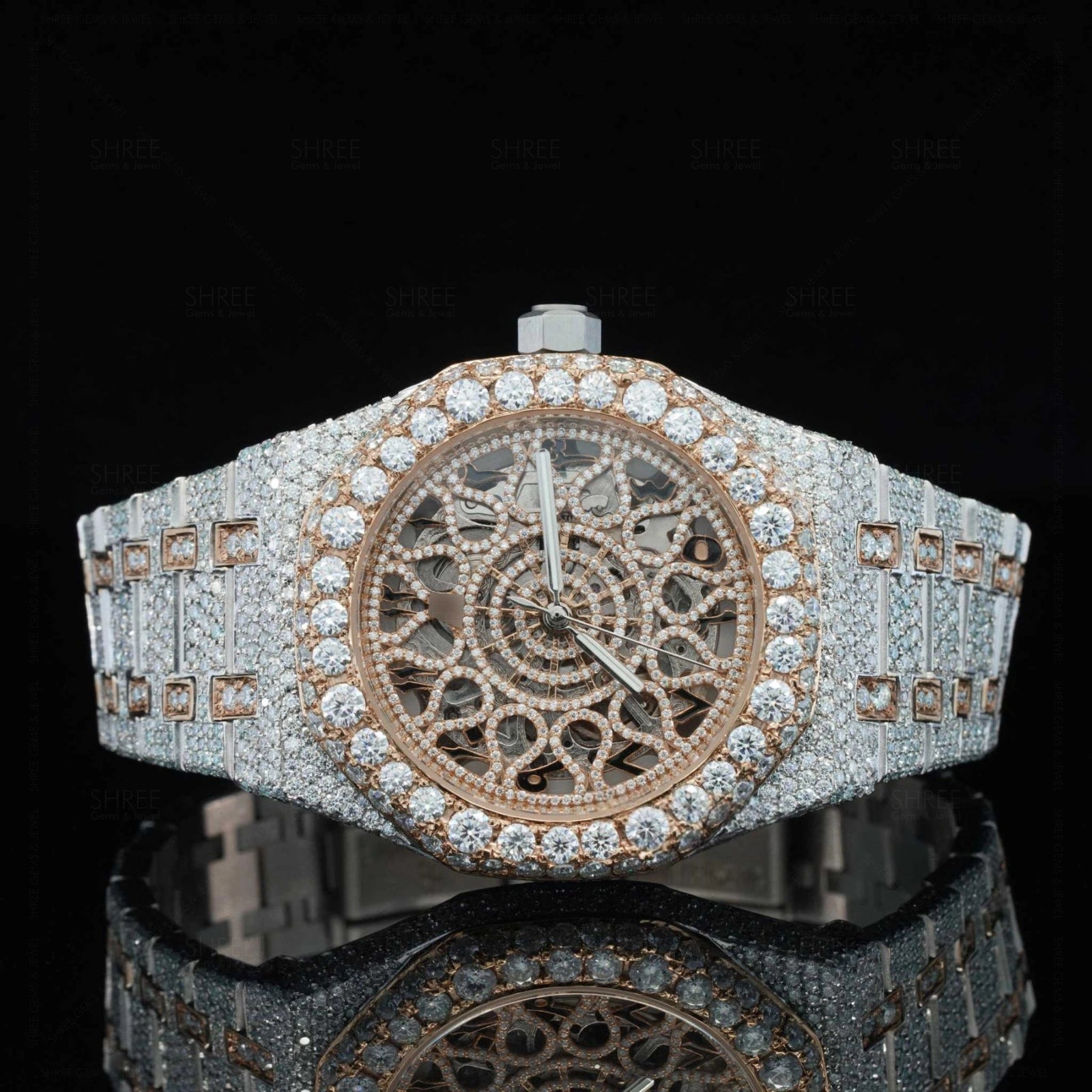 Front View of Antique Limited Edition Moissanite Watch 41mm – Vintage Iced Out Luxury Watch for Men