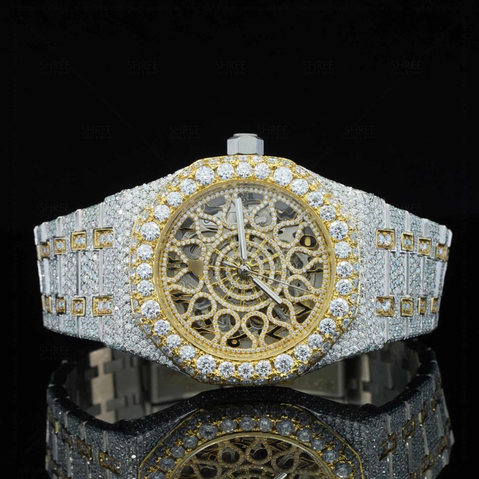 Front View of Antique Limited Edition Moissanite Watch 41mm – Vintage Iced Out Luxury Watch for Men