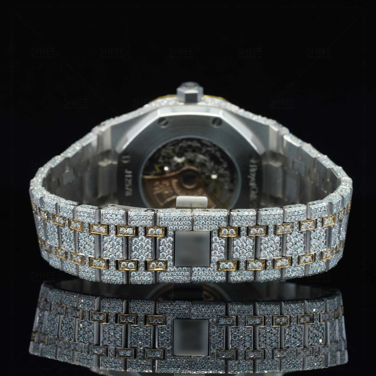Back side View of Antique Limited Edition Moissanite Watch 41mm – Vintage Iced Out Luxury Watch for Men