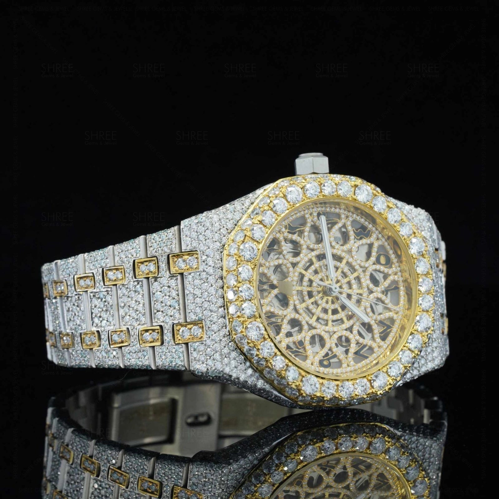 Side View of Antique Limited Edition Moissanite Watch 41mm – Vintage Iced Out Luxury Watch for Men