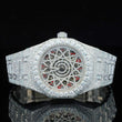 Front View of Automated Moissanite Watch with Red Arabic Number | 41 MM | White Gold Tone