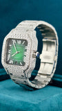 Side Face View of Green Dial Moissanite Watch – Luxury Statement Design