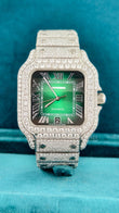 Front View of Green Dial Moissanite Watch – Luxury Statement Design