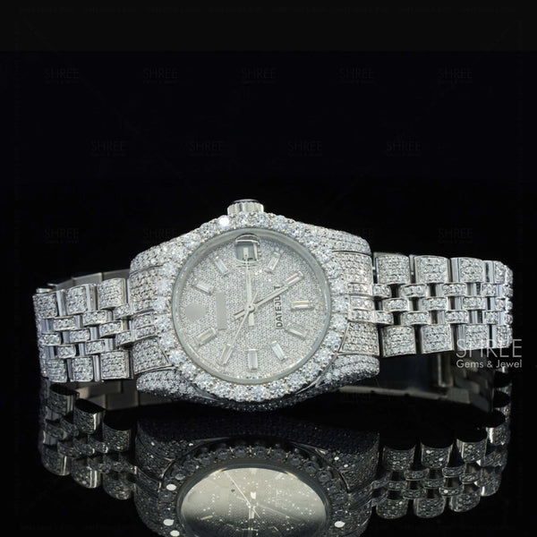 Front View of Baguette Dial Jubilee Bustdown Moissanite Watch