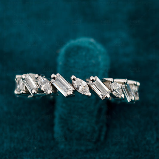 Marquise & Baguette Cut Lab Diamond Wedding Band