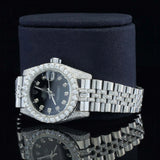 Close up View of Black Dial Date Just Style Moissanite Watch  41 Mm  White Gold Tone