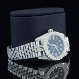 Side View of Black Dial Date Just Style Moissanite Watch  41 Mm  White Gold Tone
