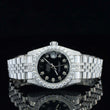 Front View of Black Dial Date Just Style Moissanite Watch  41 Mm  White Gold Tone
