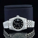 Face View of Black Dial Date Just Style Moissanite Watch  41 Mm  White Gold Tone