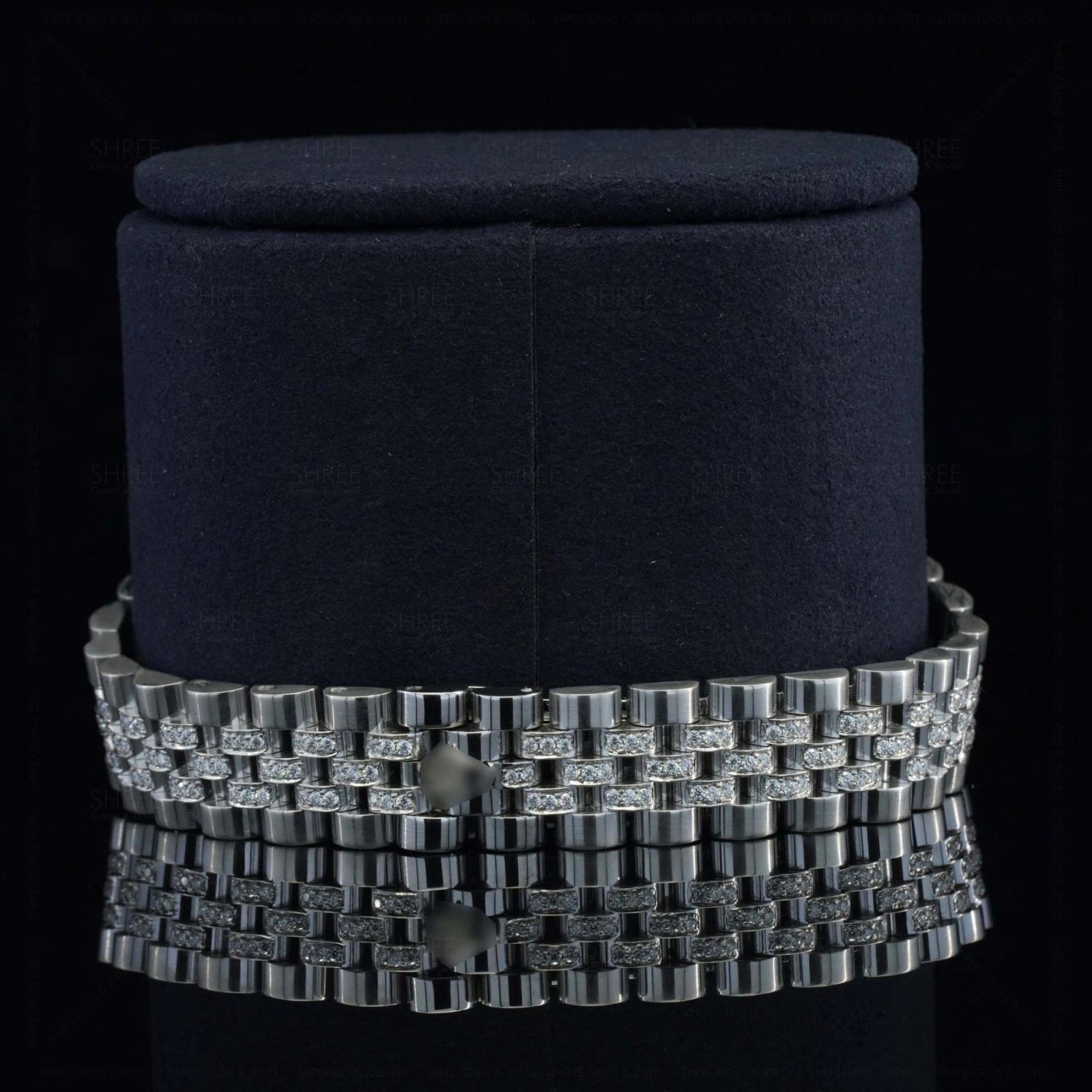 Back View of Black Dial Date Just Style Moissanite Watch  41 Mm  White Gold Tone