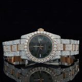 Front View of Black Roman Dial Moissanite Watch | Rose Tone Luxury Pave Watch