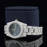 Side angle of Black Roman Dial Moissanite Watch | White Tone Luxury Pave Watch