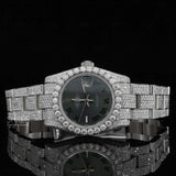 Front View of Black Roman Dial Moissanite Watch | White Tone Luxury Pave Watch