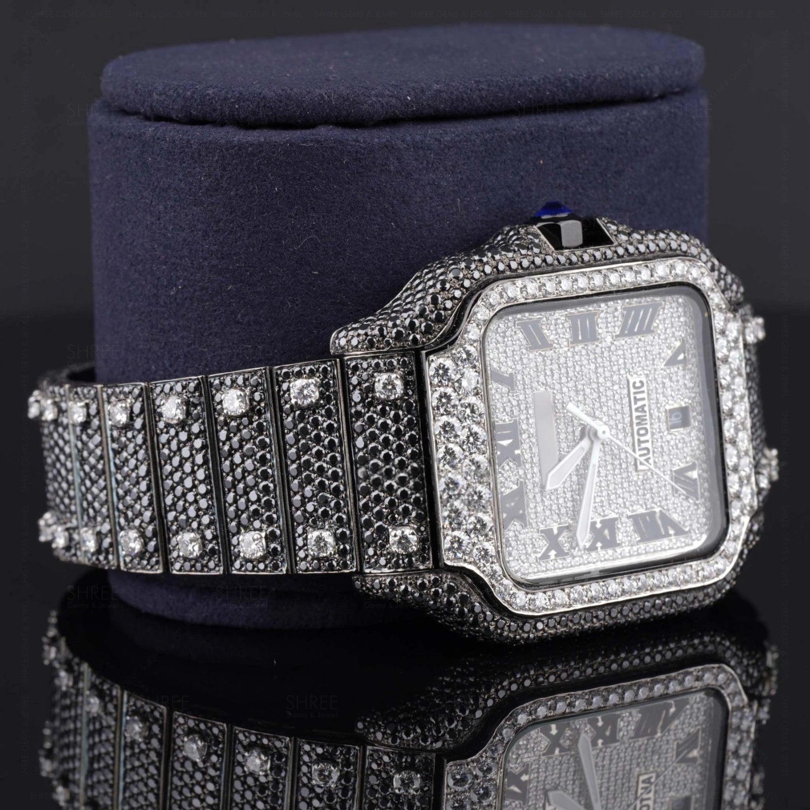 Side view of Black & White Santos Style Watch 41mm – Square Dial